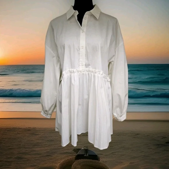 White Long Sleeve Pleated Blouse by Marc New York-NWT-Size Small - Picture 3 of 13